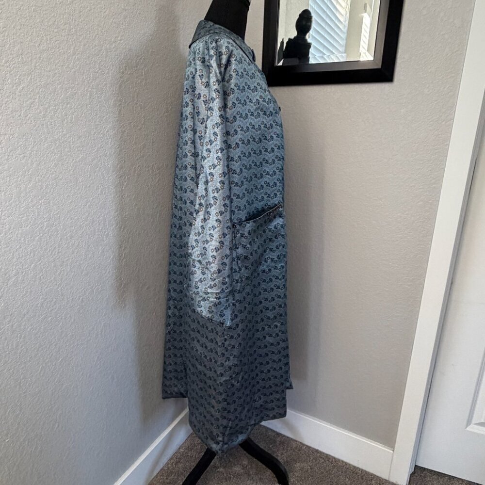 VINTAGE 60s Satin Brocade Robe Duster Housecoat Blue Floral OS - Picture 7 of 16